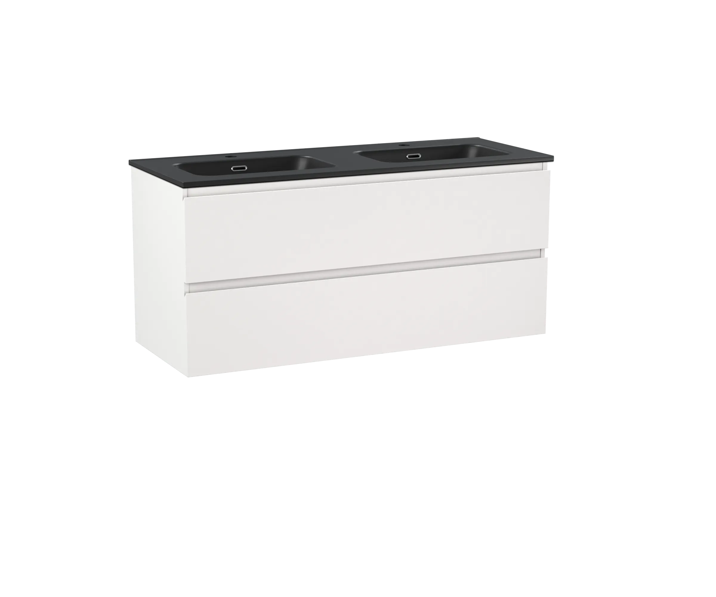 Linie Lado meuble salle de bains suspendu 120 x 46 cm blanc mat avec Baro double vasque en porcelaine noir mat