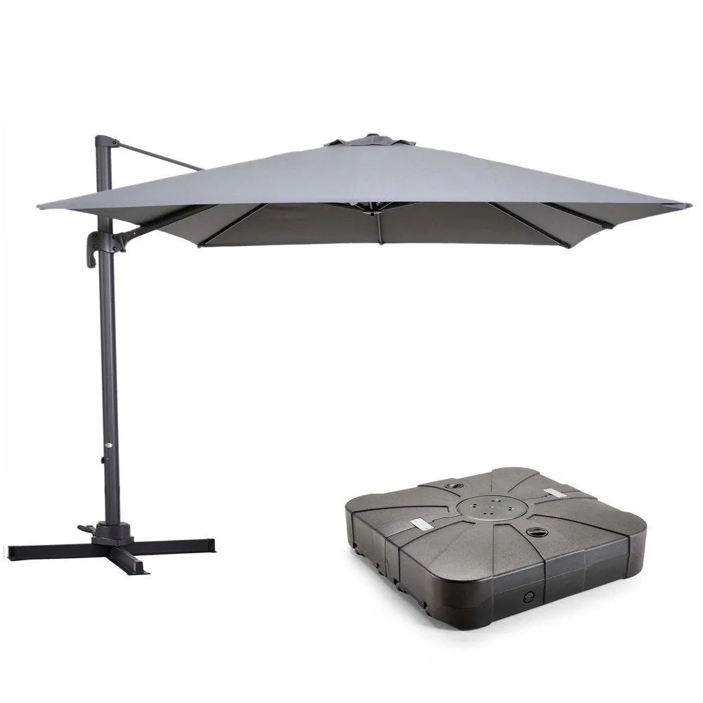 Parasol déporté 3x3m et dalles à lester sur roues aluminium gris