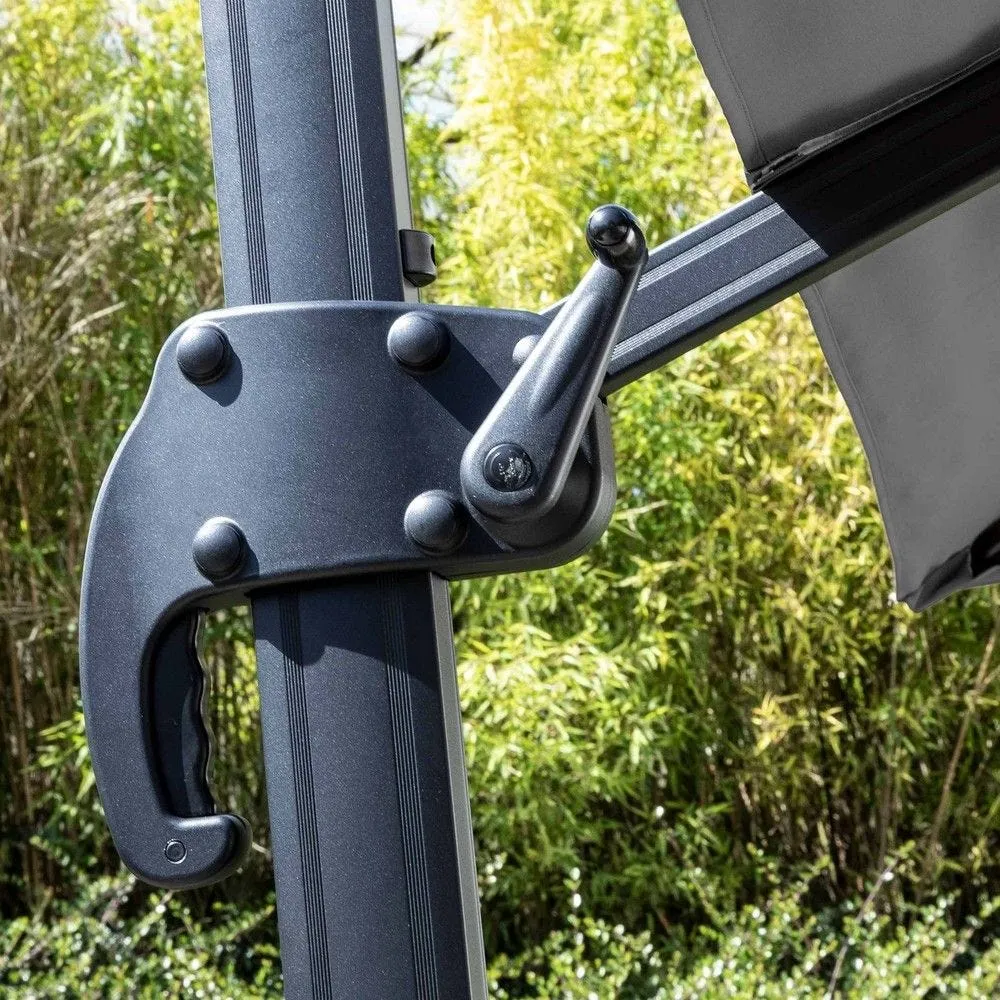 Parasol déporté 3x3m et dalles à lester sur roues aluminium gris
