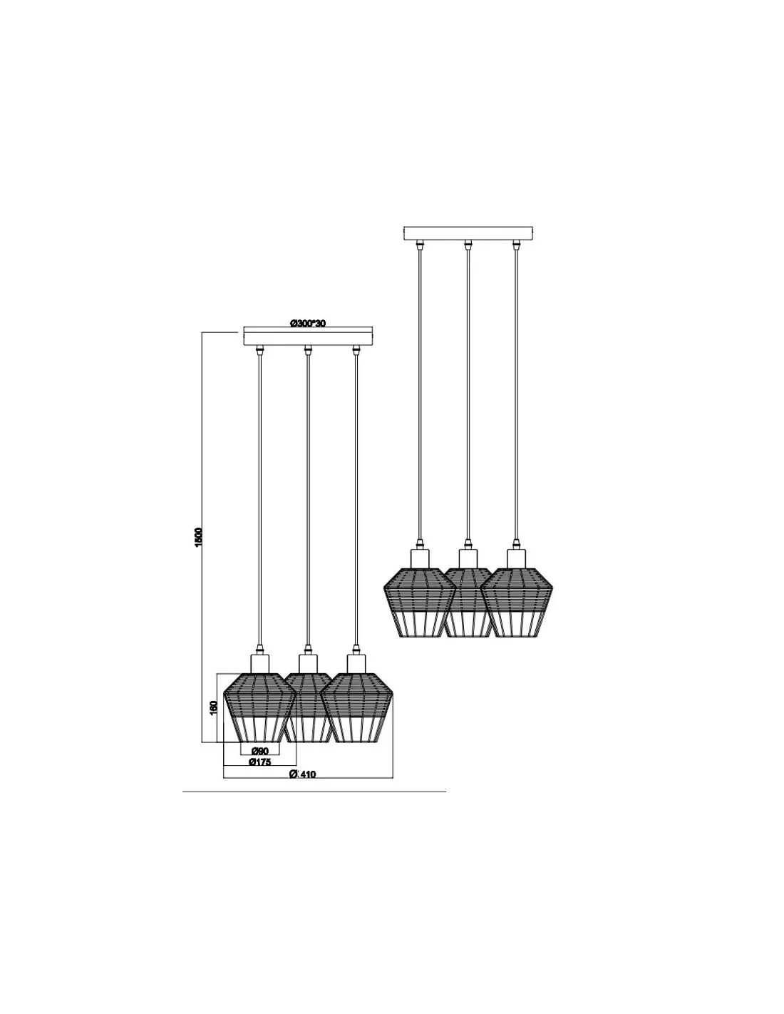 Plafonnier LED BORKA 3 lumières, hauteur réglable | LéonLeds