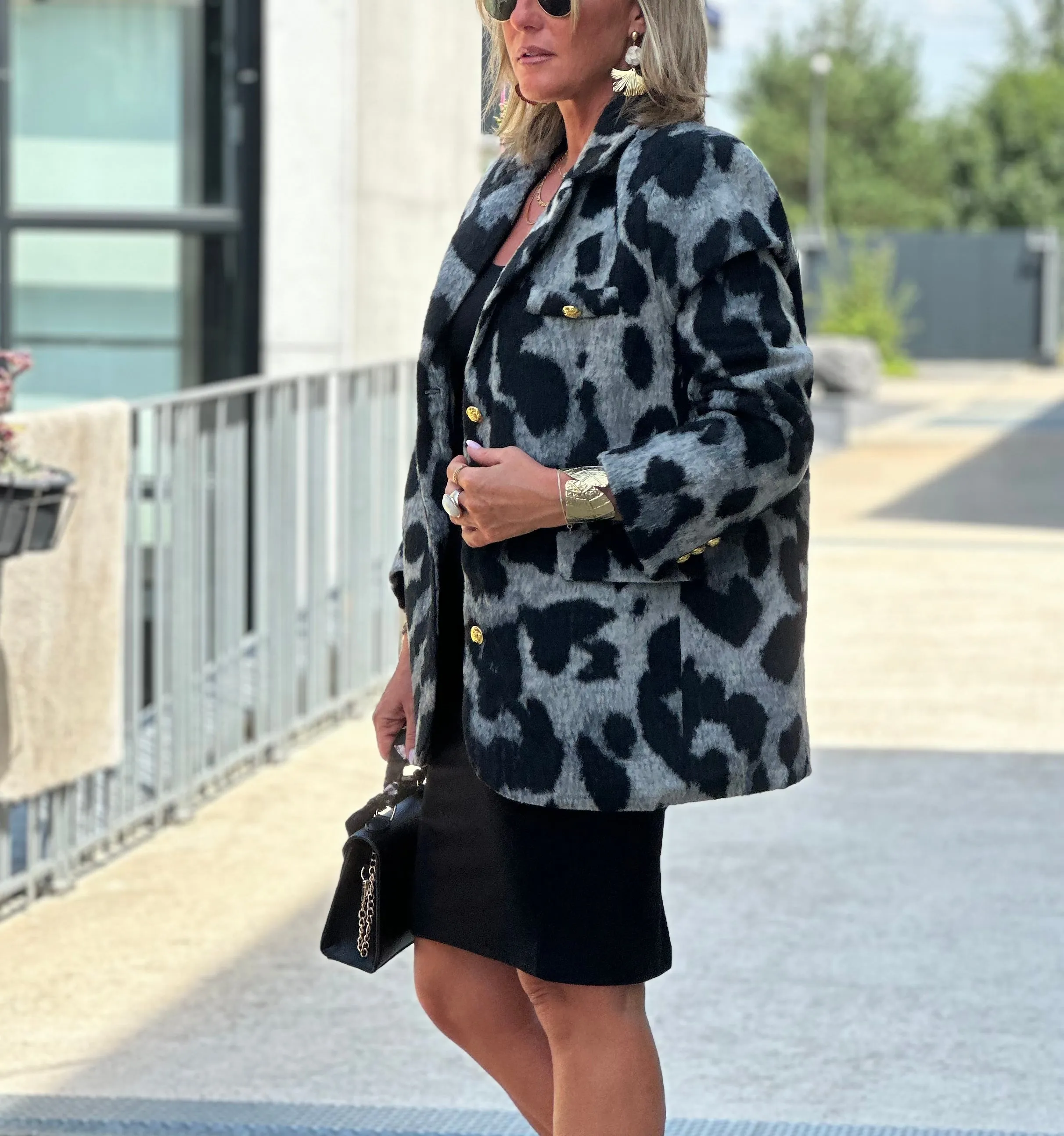 Veste feutrine léopard noir/gris